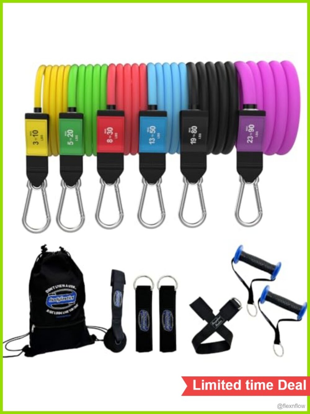 Resistance Band Set with Patented Snap Reduction Tech, 6 Bands, Handles, Ankle